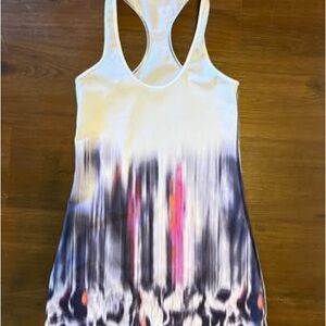 White and Multicolor Racerback Tank Top